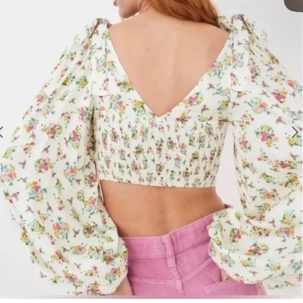 For Love & Lemons Tanya Top Small NWT Floral Puff Sleeve Coquette Crop A7 - Picture 2 of 10